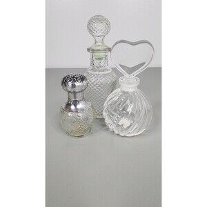 Lot Of 3 Vintage Decanter Style Glass Perfume cut Glass Bottles Empty Avon Heart